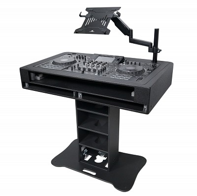 ProX XZF-DJCT BL 2U Case | Black Control Tower DJ Booth w/ Laptop Stand & Flight Cases (2x 1U Racks)